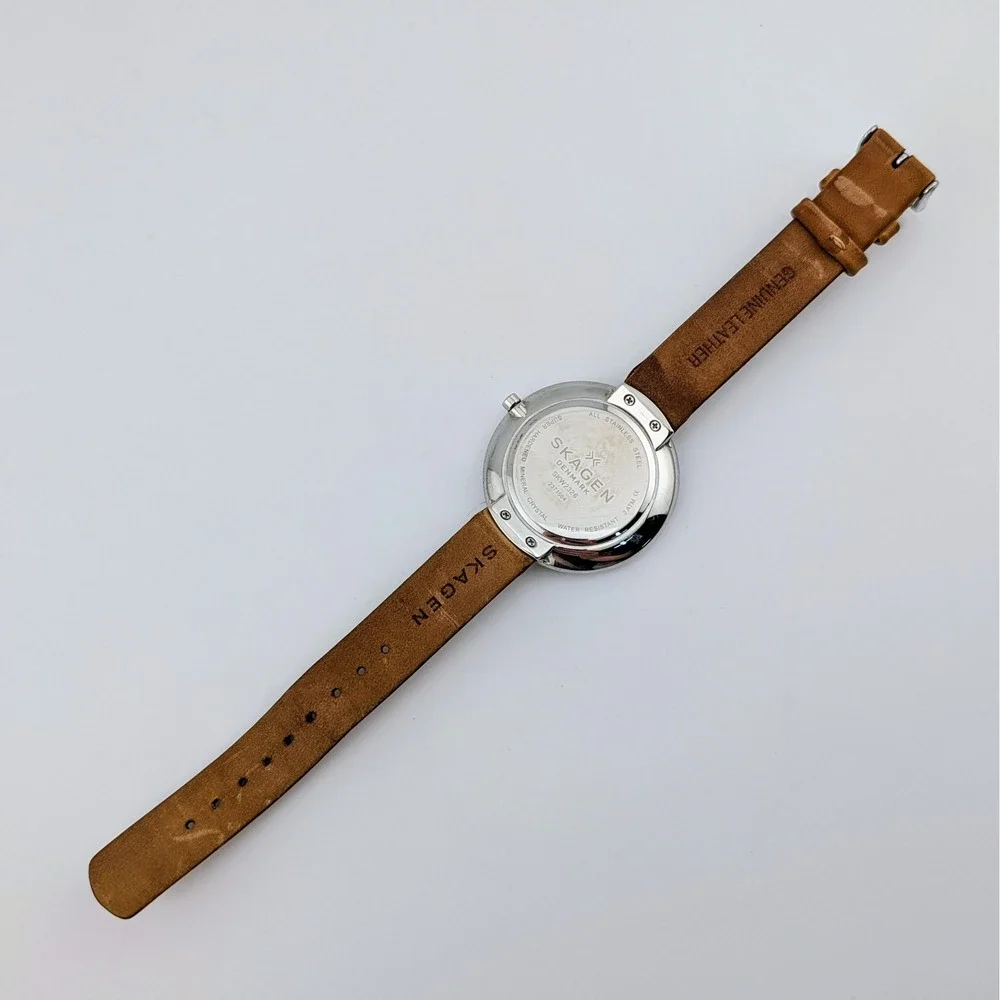 Skagen Gitte SKW2326 Women's Minimalist Silver Dial Brown Leather Watch 38mm